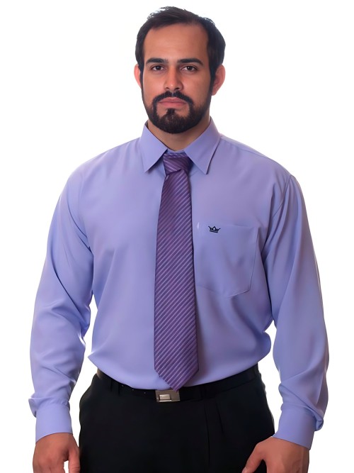Camisa social masculina de microfibra manga longa, lilás