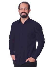 Camisa social masculina de microfibra manga longa, marinho