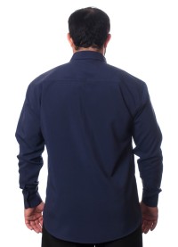 Camisa social masculina de microfibra manga longa, marinho