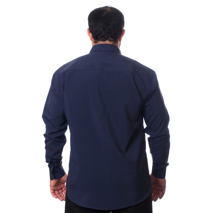 Camisa social masculina de microfibra manga longa, marinho