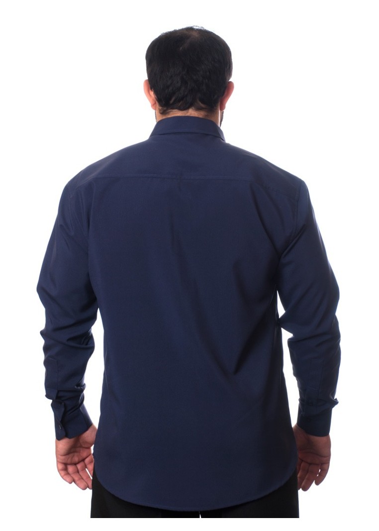 Camisa social masculina de microfibra manga longa, marinho