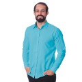 Camisa social azul-celeste masculina de microfibra manga longa