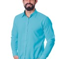 Camisa social azul-celeste masculina de microfibra manga longa