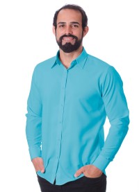 Camisa social azul-celeste masculina de microfibra manga longa