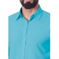 Camisa social azul-celeste masculina de microfibra manga longa