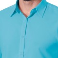 Camisa social azul-celeste masculina de microfibra manga longa