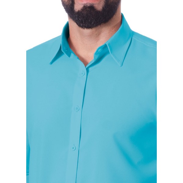 Camisa social azul-celeste masculina de microfibra manga longa