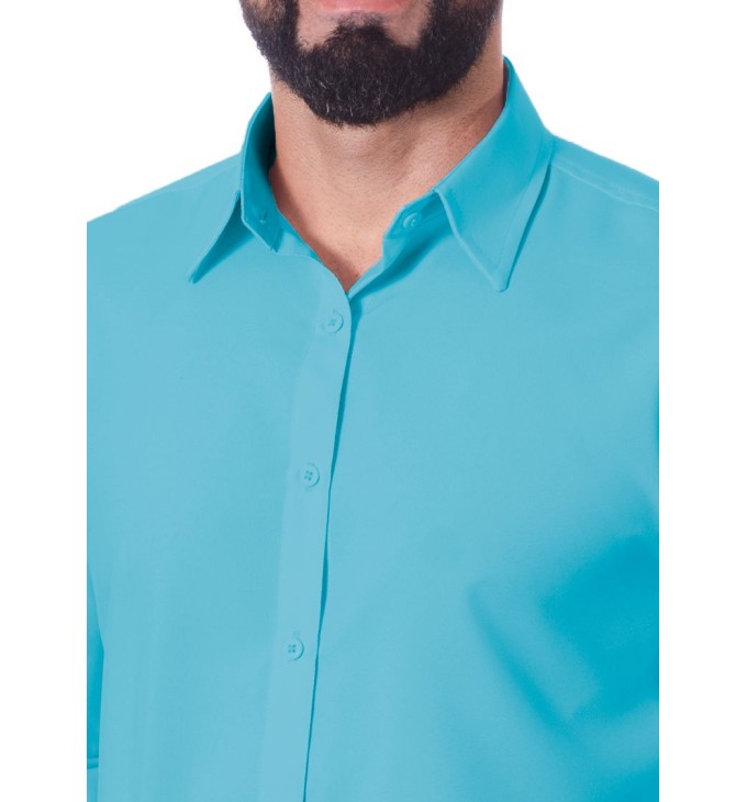 Camisa social azul-celeste masculina de microfibra manga longa Camisa social azul-celeste masculina de microfibra manga longa