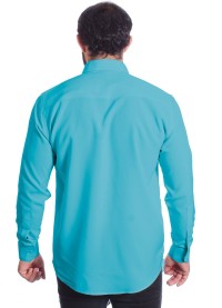Camisa social azul-celeste masculina de microfibra manga longa