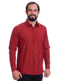 Camisa social masculina de microfibra manga longa, vinho