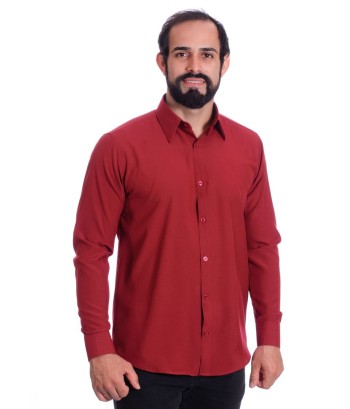 Camisa social masculina de microfibra manga longa, vinho