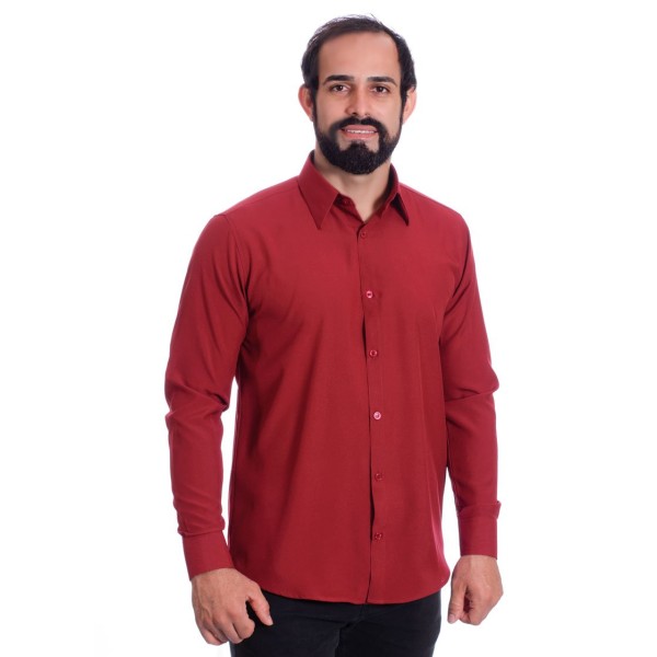 Camisa social masculina de microfibra manga longa, vinho