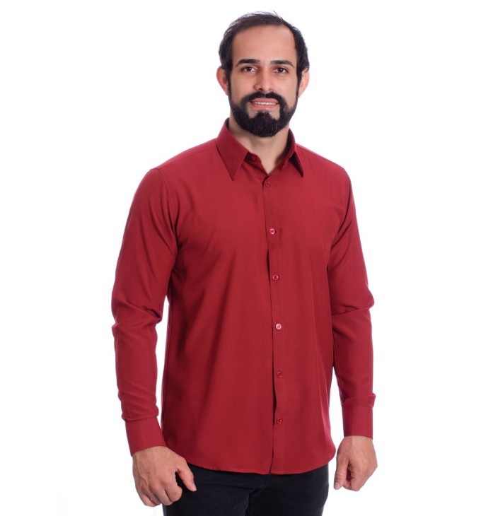 Camisa social masculina de microfibra manga longa, vinho Camisa social masculina de microfibra manga longa, vinho