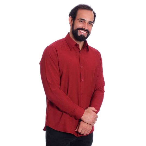 Camisa social masculina de microfibra manga longa, vinho