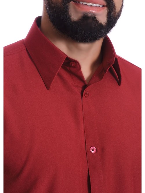 Camisa social masculina de microfibra manga longa, vinho Camisa social masculina de microfibra manga longa, vinho