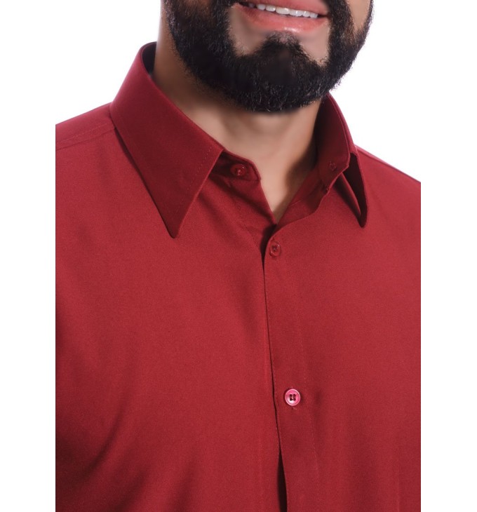 Camisa social masculina de microfibra manga longa, vinho Camisa social masculina de microfibra manga longa, vinho