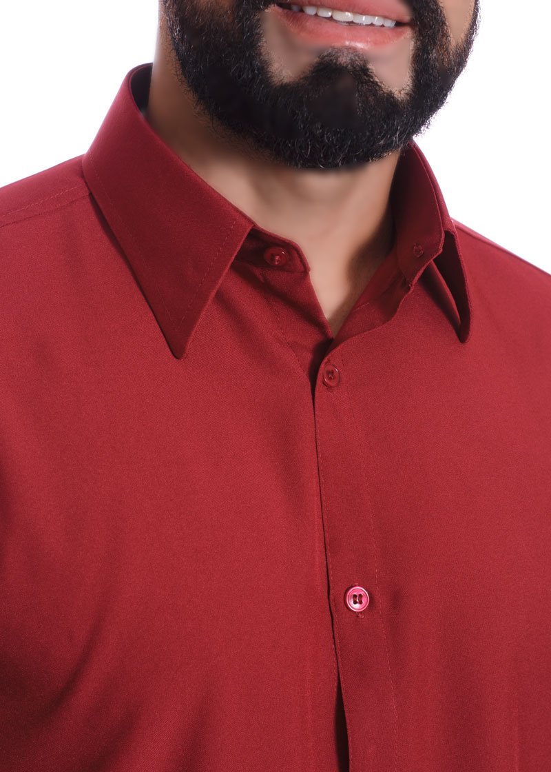 Camisa social masculina de microfibra manga longa, vinho