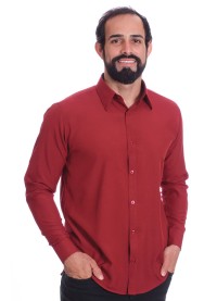 Camisa social masculina de microfibra manga longa, vinho