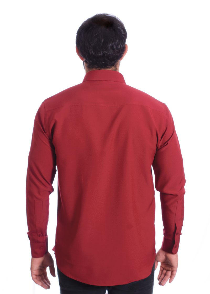 Camisa social masculina de microfibra manga longa, vinho