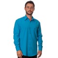 Camisa social azul-turquesa masculina de microfibra manga longa