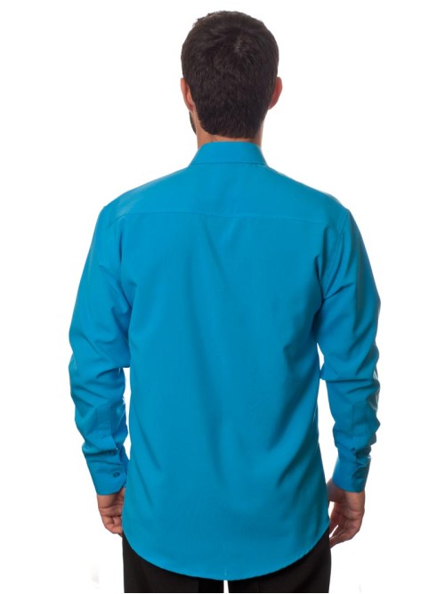 Camisa social azul-turquesa masculina de microfibra manga longa Camisa social azul-turquesa masculina de microfibra manga longa