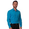 Camisa social azul-turquesa masculina de microfibra manga longa