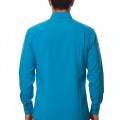 Camisa social azul-turquesa masculina de microfibra manga longa