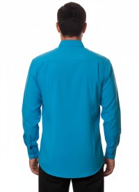 Camisa social azul-turquesa masculina de microfibra manga longa