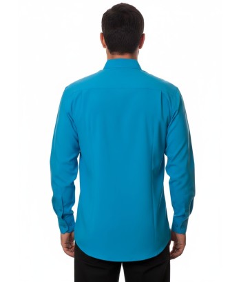 Camisa social azul-turquesa masculina de microfibra manga longa Camisa social azul-turquesa masculina de microfibra manga longa