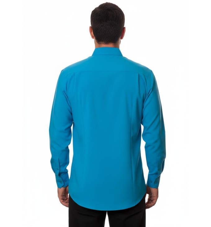 Camisa social azul-turquesa masculina de microfibra manga longa Camisa social azul-turquesa masculina de microfibra manga longa