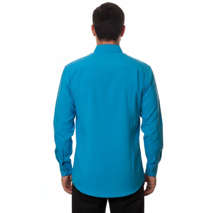Camisa social azul-turquesa masculina de microfibra manga longa