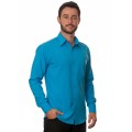 Camisa social azul-turquesa masculina de microfibra manga longa Camisa social azul-turquesa masculina de microfibra manga longa