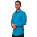 Camisa social azul-turquesa masculina de microfibra manga longa Camisa social azul-turquesa masculina de microfibra manga longa