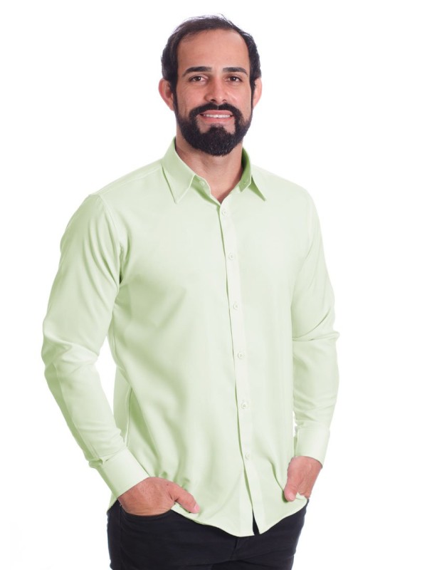 Camisa masculina verde água de microfibra manga longa