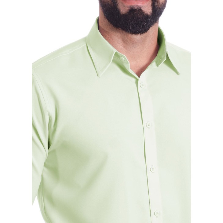 Camisa masculina verde água de microfibra manga longa