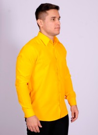 Camisa social amarela masculina de microfibra manga longa