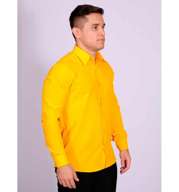 Camisa social amarela masculina de microfibra manga longa Camisa social amarela masculina de microfibra manga longa