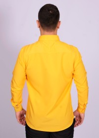 Camisa social amarela masculina de microfibra manga longa