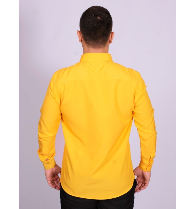 Camisa social amarela masculina de microfibra manga longa Camisa social amarela masculina de microfibra manga longa