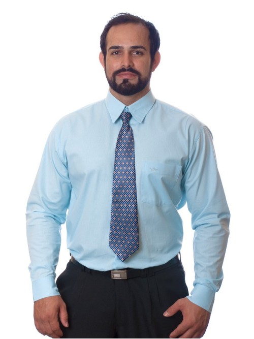 Camisa social azul claro masculina de microfibra