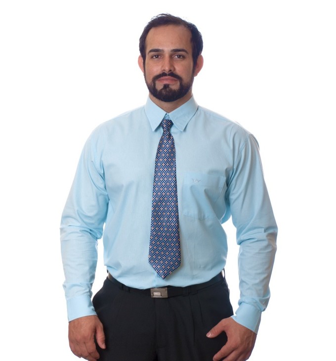 Camisa social azul claro masculina de microfibra Camisa social azul claro masculina de microfibra