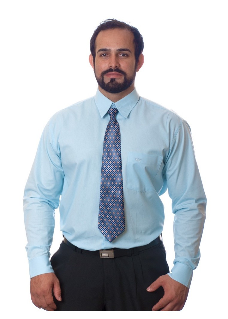 Camisa social azul claro masculina de microfibra