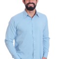 Camisa social azul claro masculina de microfibra