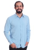 Camisa social azul claro masculina de microfibra
