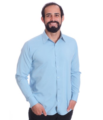 Camisa social azul claro masculina de microfibra