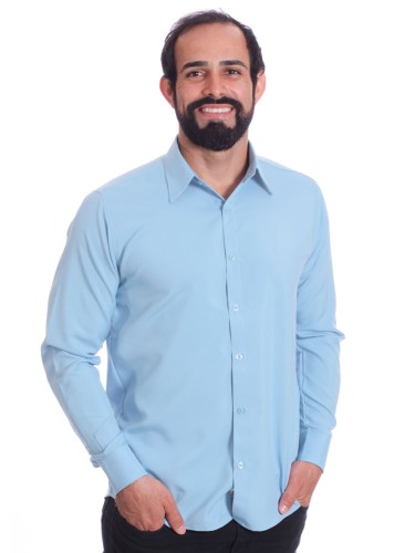 Camisa social azul claro masculina de microfibra
