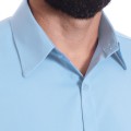 Camisa social azul claro masculina de microfibra