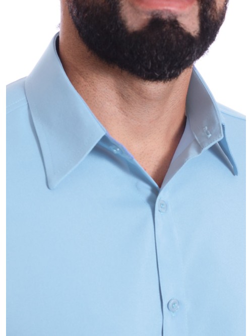 Camisa social azul claro masculina de microfibra