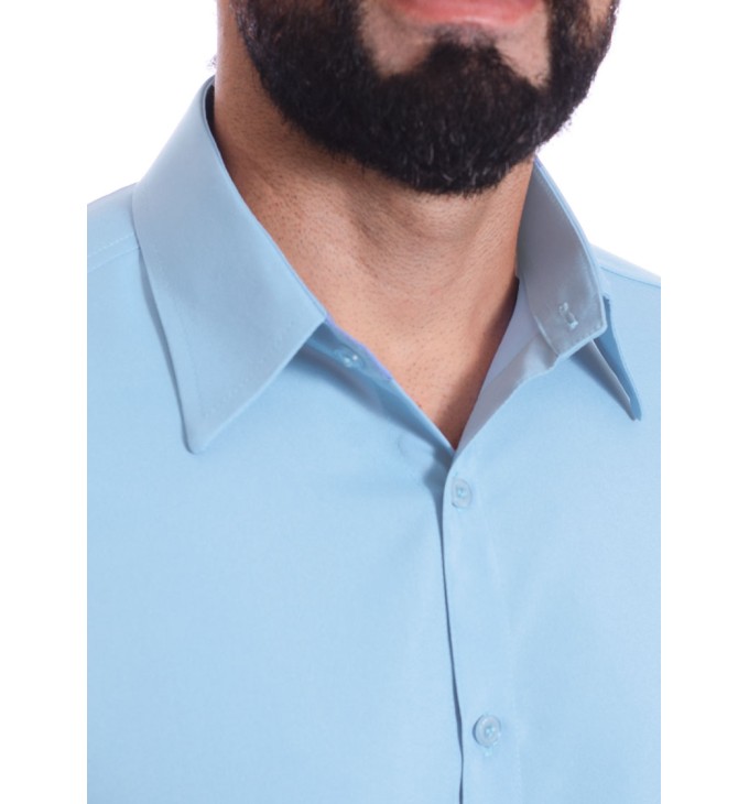 Camisa social azul claro masculina de microfibra Camisa social azul claro masculina de microfibra
