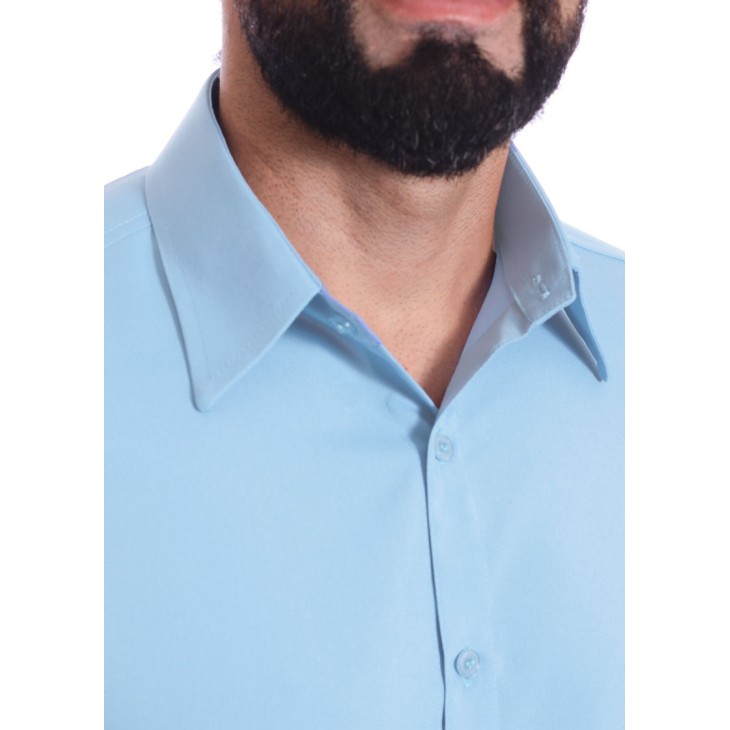 Camisa social azul claro masculina de microfibra